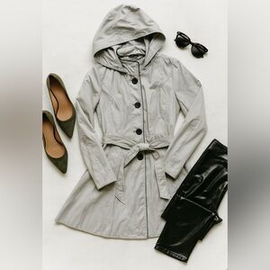 Laundry By Shelli Segal Light Gray Hooded Trench Coat